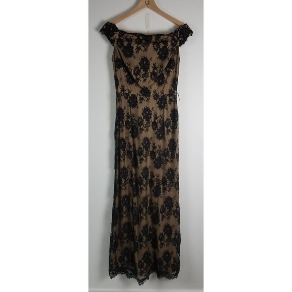 Tadashi Shoji Dresses & Skirts - Tadashi Shoji Women's Sz. 4 Black Lace & Nude Off The Shoulder Long Evening Gown